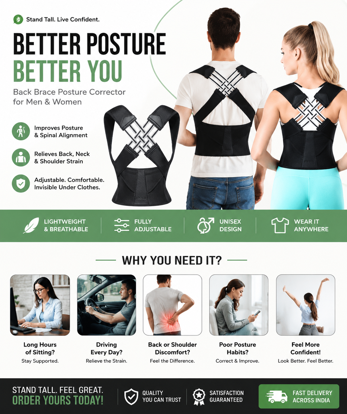 Back Brace Posture Corrector for Men and Women,Adjustable Back Posture Belt Invisible